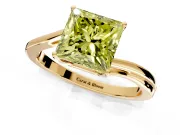 Solitaire Engagement Ring Setting for Fancy Yellow Princess Cut Center with Plain Bypass Twist Band and Prong Head in Yellow Gold