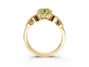 Leaf Engagement Ring Setting for Fancy Yellow Round Cut Center with Milgrain Accent Band and Prong Head in Yellow Gold