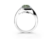 Bezel-Framed Halo Engagement Ring Setting for Fancy Green Princess Cut Center with Pave Band and Prong Head in Platinum