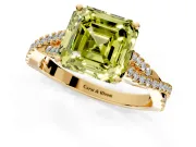 Solitaire Engagement Ring Setting for Fancy Yellow Asscher Cut Center with Twisted Pave Split Shank and Prong Head in Yellow Gold