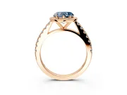 Halo Engagement Ring Setting for Fancy Blue Heart-Shaped Center with Full Pave Band and Prong Head in Rose Gold