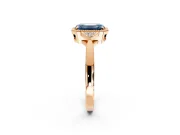 Cluster Engagement Ring Setting for Fancy Blue Emerald Cut Center with Milgrain Shoulder Clusters and Prong Head in Rose Gold