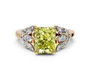 Leaf Cluster Engagement Ring Setting for Fancy Yellow Radiant Cut Center with Marquise Accents and Prong Head in Yellow Gold