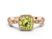 Vintage Station Engagement Ring Setting for Fancy Yellow Cushion Cut Center with Accents and Prong Head in Rose Gold