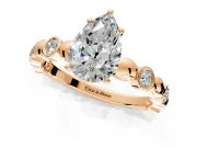 Solitaire Engagement Ring Setting for Pear-Shaped Center with Beaded Bezel Station Band and Prong Head in Rose Gold