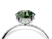 Solitaire Engagement Ring Setting for Fancy Green Round Cut Center with Fine Pave Band and Prong Head in Platinum