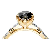 Baguette Engagement Ring Setting for Fancy Black Marquise Center with Alternating Bar-Set Band and Prong Head in Yellow Gold