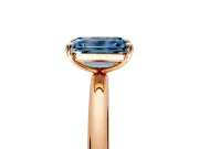 Low-Set Solitaire Engagement Ring Setting for Fancy Blue Emerald Cut Center with Thin Plain Band and Prong Head in Rose Gold