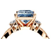 3 Stone Engagement Ring Setting for Fancy Blue Princess Cut Center with Pave Twist Band and Prong Head in Rose Gold
