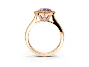 Halo Engagement Ring Setting for Fancy Pink Heart-Shaped Center with Milgrain Pave Band and Bezel Head in Rose Gold
