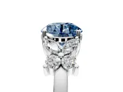 Floral Engagement Ring Setting for Fancy Blue Round Cut Center with Marquise Cluster Shoulders and Prong Head in Sterling Silver