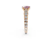 Solitaire Engagement Ring Setting for Fancy Pink Oval Center with Pave Cathedral Shoulders and Prong Head in Rose Gold