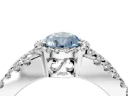 Halo Engagement Ring Setting for Fancy Blue Pear-Shaped Center with Wide-Open Pave Split Shank and Prong Head in Platinum