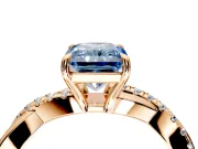 Crossover Engagement Ring Setting for Fancy Blue Radiant Cut Center with Pave and Plain Strands and Prong Head in Rose Gold