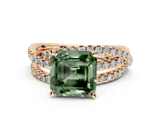 Solitaire Engagement Ring Setting for Fancy Green Asscher Cut Center with Woven 3-Strand Pave Band and Prong Head in Rose Gold
