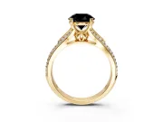Solitaire Engagement Ring Setting for Fancy Black Round Cut Center with Pave Rail Split Shank and Prong Head in Yellow Gold