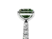 Solitaire Engagement Ring Setting for Fancy Green Asscher Cut Center with Micro Pave Band and Prong Head in White Gold