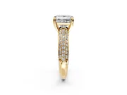 Solitaire Engagement Ring Setting for Princess Cut Center with Multi-Row Pave Accents and Basket Head in Yellow Gold