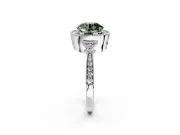 Halo Engagement Ring Setting for Fancy Green Round Cut Center with Milgrain Rim, Pave Band and Prong Head in Sterling Silver