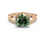 Halo Engagement Ring Setting for Fancy Green Heart-Shaped Center with Rope Twist Split Shank and Prong Head in Rose Gold