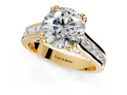Solitaire Engagement Ring Setting for Round Cut Center with Channel Band and Double Claw Prong Head in Yellow Gold