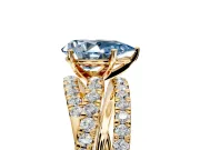 Solitaire Engagement Ring Setting for Fancy Blue Pear-Shaped Center with Woven 3-Strand Pave Band and Prong Head in Yellow Gold