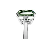 3 Stone Engagement Ring Setting for Fancy Green Asscher Cut Center with Low-Set Round Cut Accents and Prong Head in Platinum