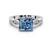 Solitaire Engagement Ring Setting for Fancy Blue Princess Cut Center with Marquise and Bezel Accents and Prong Head in Platinum