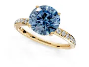 Solitaire Engagement Ring Setting for Fancy Blue Round Cut Center with Fine Pave Band and Prong Head in Yellow Gold