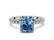 Solitaire Engagement Ring Setting for Fancy Blue Radiant Cut Center with Large Accents and Prong Head in Platinum