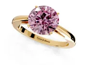 Solitaire Engagement Ring Setting for Fancy Pink Round Cut Center with Open Cathedral Shoulders and Prong Head in Yellow Gold