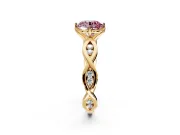 Solitaire Engagement Ring Setting for Fancy Pink Round Cut Center with Accented Twist Band and Leaf Prong Head in Yellow Gold