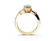 3 Stone Engagement Ring Setting for Radiant Cut Center with Channel Baguette Accents and Prong Head in Yellow Gold