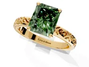 Solitaire Engagement Ring Setting for Fancy Green Radiant Cut Center with Scrollwork Band and Prong Head in Yellow Gold