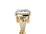 Solitaire Engagement Ring Setting for Asscher Cut Center with Twisted Pave Band and Prong Head in Yellow Gold