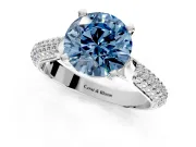 Solitaire Engagement Ring Setting for Fancy Blue Round Cut Center with Multi-Row Accents and Prong Head in Platinum