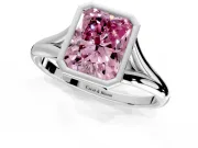 Solitaire Engagement Ring Setting for Fancy Pink Radiant Cut Center with V Split Shank and Bezel Head in Sterling Silver