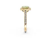 Milgrain Floral Halo Engagement Ring Setting for Fancy Yellow Princess Cut Center with Pave Band and Prong Head in Yellow Gold