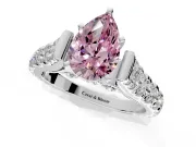 Solitaire Engagement Ring Setting for Fancy Pink Pear-Shaped Center with Pave Cathedral Shoulders and Prong Head in White Gold
