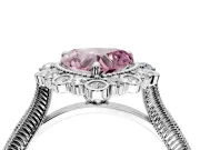 Milgrain Halo Engagement Ring Setting for Fancy Pink Heart-Shaped Center with Bezel Point Accents and Prong Head in Platinum