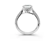 Solitaire Engagement Ring Setting for Asscher Cut Center with Multi-Row Accents and Prong Head in White Gold