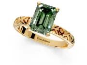 Solitaire Engagement Ring Setting for Fancy Green Emerald Cut Center with XO Engraved Band and Prong Head in Yellow Gold