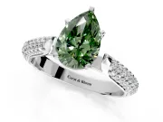 Solitaire Engagement Ring Setting for Fancy Green Pear-Shaped Center with Multi-Row Accents and Prong Head in White Gold