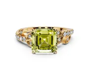 Leaf Motif Engagement Ring Setting for Fancy Yellow Asscher Cut Center with Pave Band and Prong Head in Yellow Gold