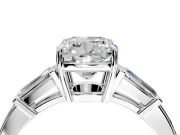 3 Stone Engagement Ring Setting for Cushion Cut Center with Baguette Accents and Prong Head in White Gold