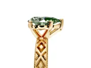Solitaire Engagement Ring Setting for Fancy Green Pear-Shaped Center with Milgrain X Pattern Band and Prong Head in Yellow Gold