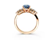 Cluster Engagement Ring Setting for Fancy Blue Radiant Cut Center with 2-Row Shoulder Clusters and Prong Head in Rose Gold