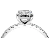 Solitaire Engagement Ring Setting for Emerald Cut Center with Fine Pave Narrow Band and Prong Head in Platinum
