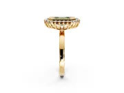 Halo Engagement Ring Setting for Fancy Green Emerald Cut Center with Milgrain Bezel Rim, Plain Band and Prong Head in Yellow Gold