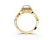 Halo Engagement Ring Setting for Fancy Pink Radiant Cut Center with Leaf Motif Split Shank and Prong Head in Yellow Gold